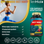 Tenmido Beet Root Extract Capsules Energy Support - 120 Count - image 8