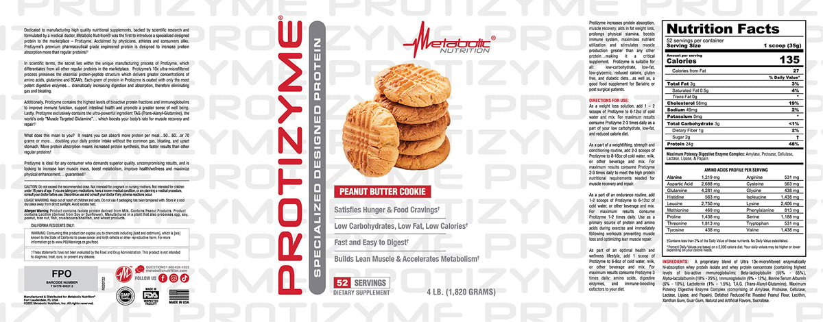 Metabolic Nutrition Protizyme 100% Whey Protein Powder - 4 Pound - image 2