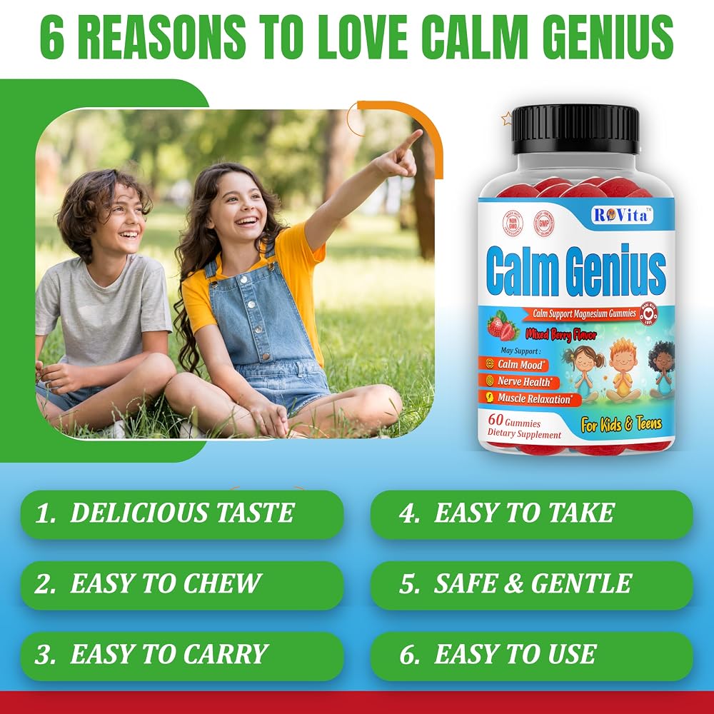 ROVita Calm Genius Magnesium Citrate Gummies for Kids - 60 Count - image 5