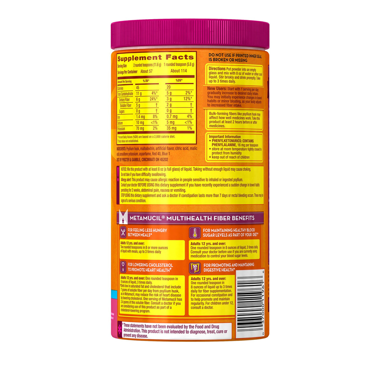 Metamucil Psyllium Fiber Supplement Sugar Free Powder - 114 Doses - image 2