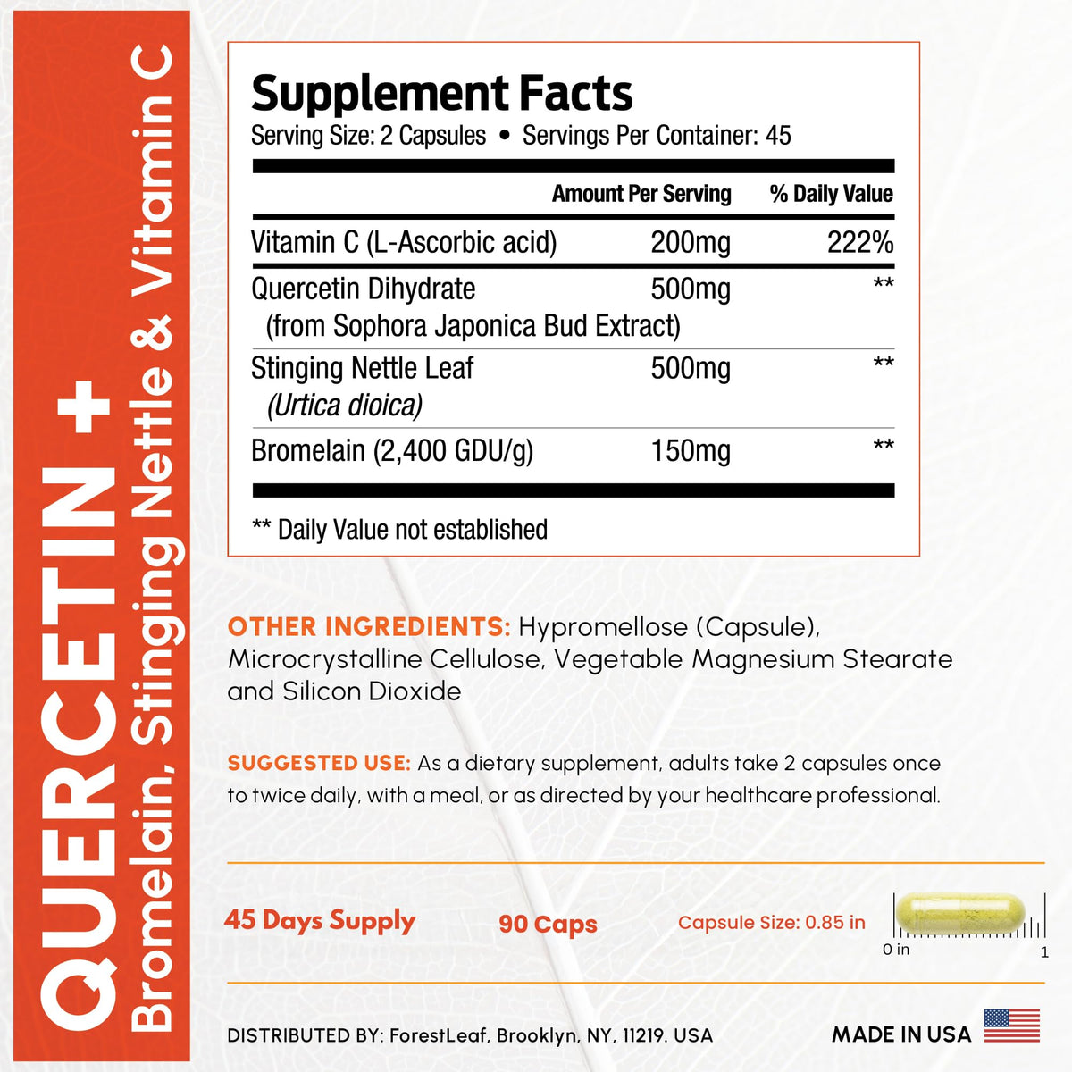 ForestLeaf Quercetin with Bromelain 1350mg - Blend with Vitamin C