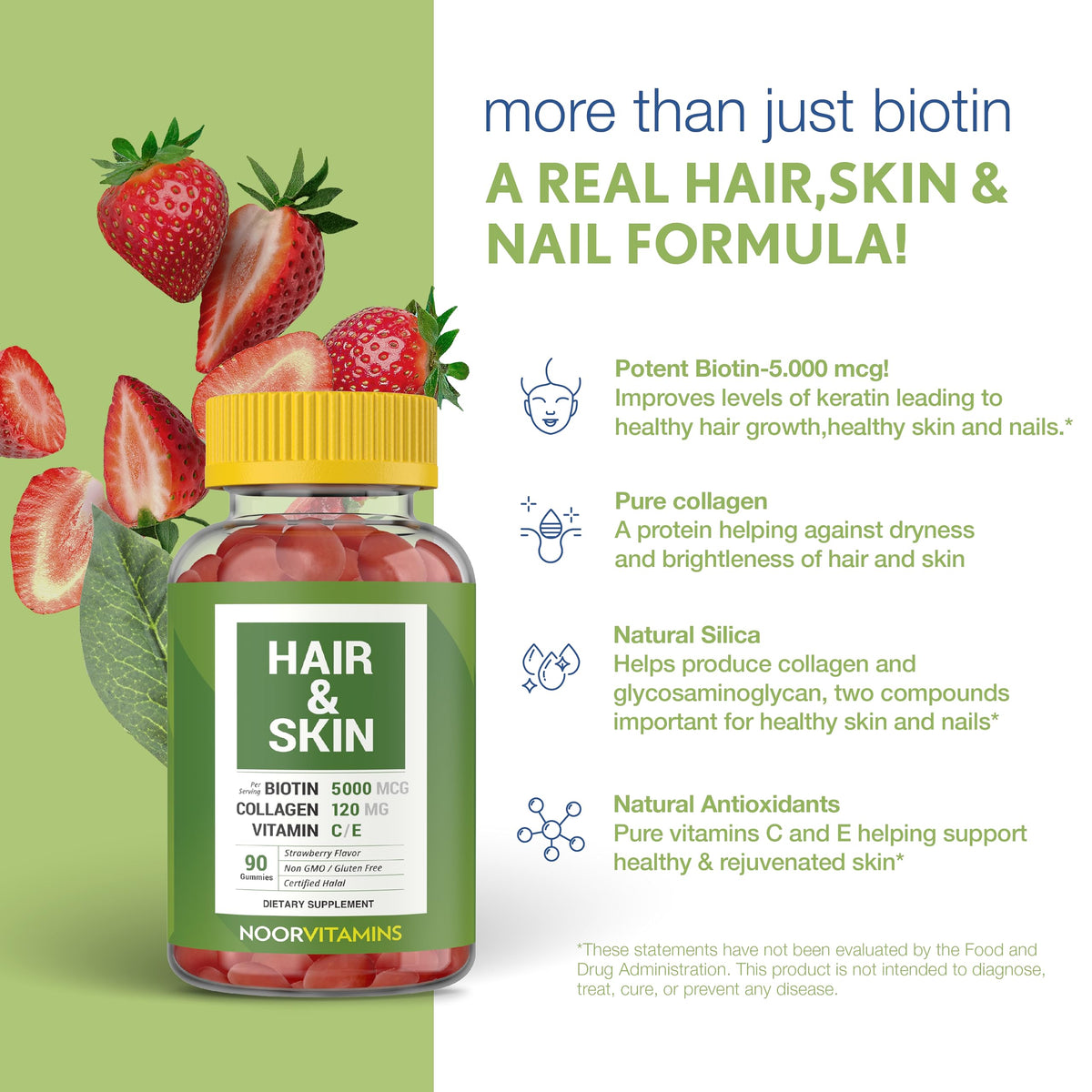 Noor Vitamins Hair Biotin Collagen Gummies - 90 Count - image 4