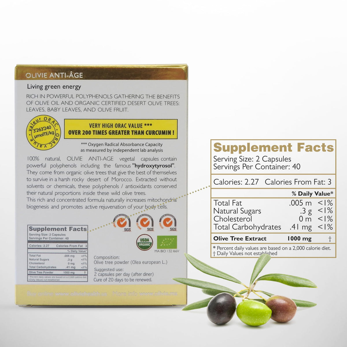 OLIVIE Anti Age Organic Olive Leaf Extract - 40 Capsules - image 3