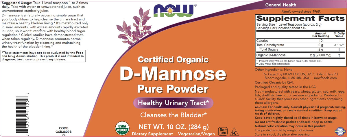 NOW Foods Organic D-Mannose Powder - 20 oz (Pack of 2) - image 3
