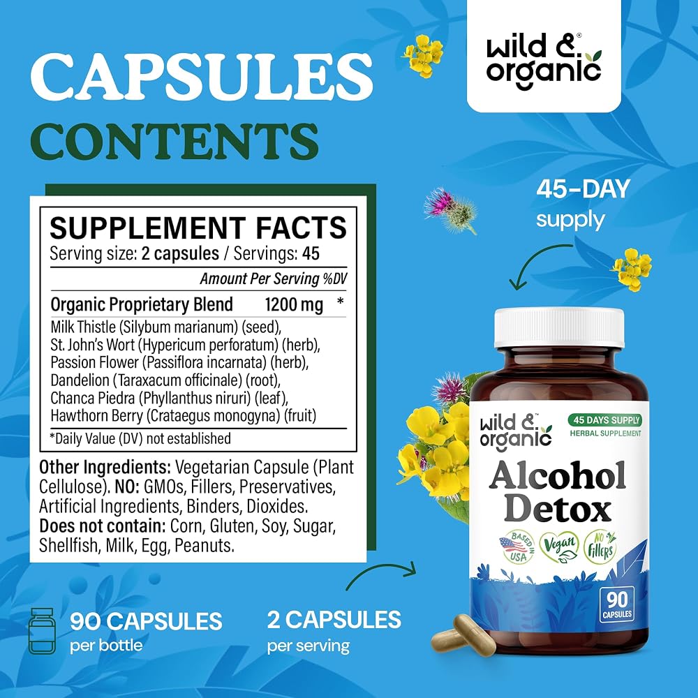 Wild & Organic Alcohol Detox Capsules - Liver & Kidney Support - 90 - image 3