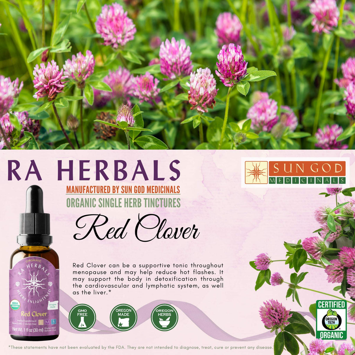 Sun God Medicinals Ra Herbals Organic Red Clover Liquid Extract - 1 fl oz - image 3