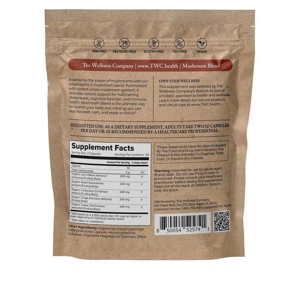 The Wellness Company Mushroom Blend 5-Mushroom Immune Support - 60 Capsules - image 2