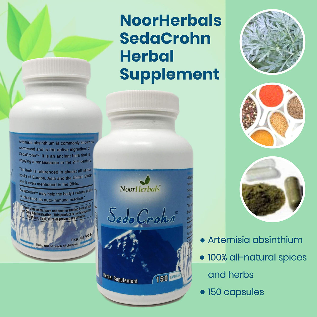 NoorHerbals SedaCrohn Herbal Supplement - 150 Capsules - image 2