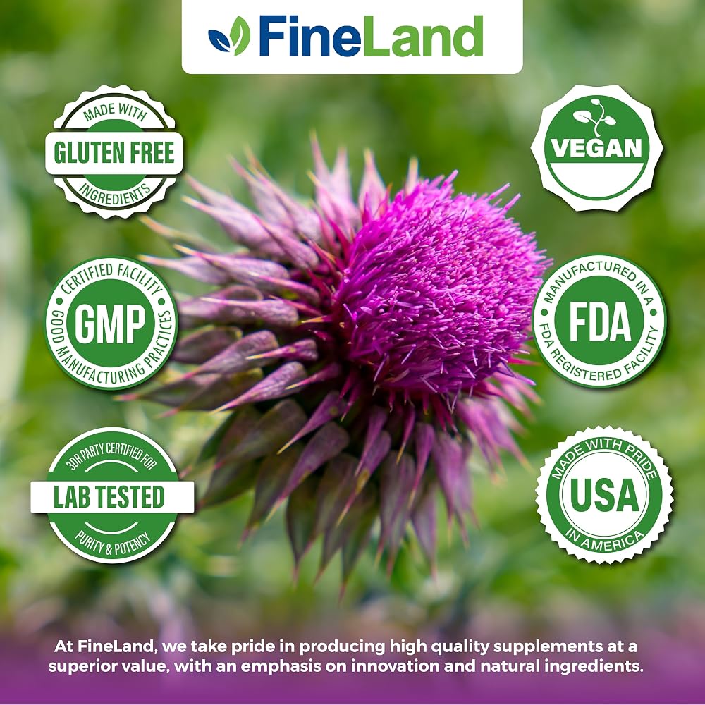 FineLand Milk Thistle Pills 50:1 Extract Liver Support - 120 Vegan Capsules - image 7