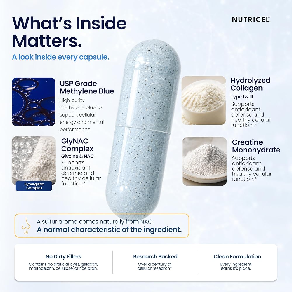Nutricel Supplements Methylene Blue Capsules with GlyNAC - 60 Capsules - image 5