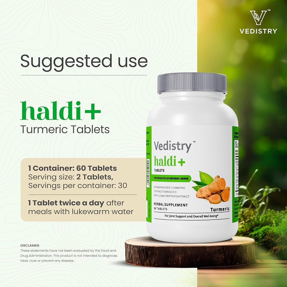 Vedistry Turmeric Tablets with Curcumin & Long Pepper - 60 Tablets - image 5