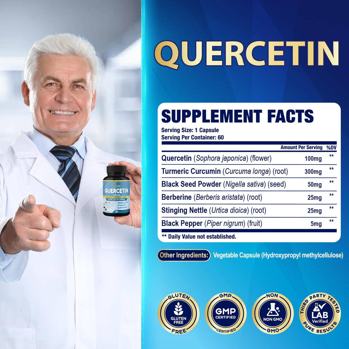 Organic Cadane Quercetin with Turmeric & Berberine - 120 Capsules - image 3