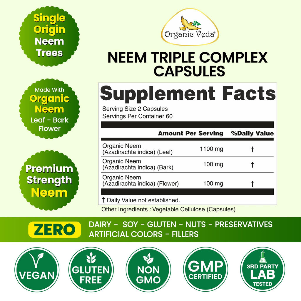 Organic Veda Neem Capsules Triple Complex for Skin & Immune Support - image 2