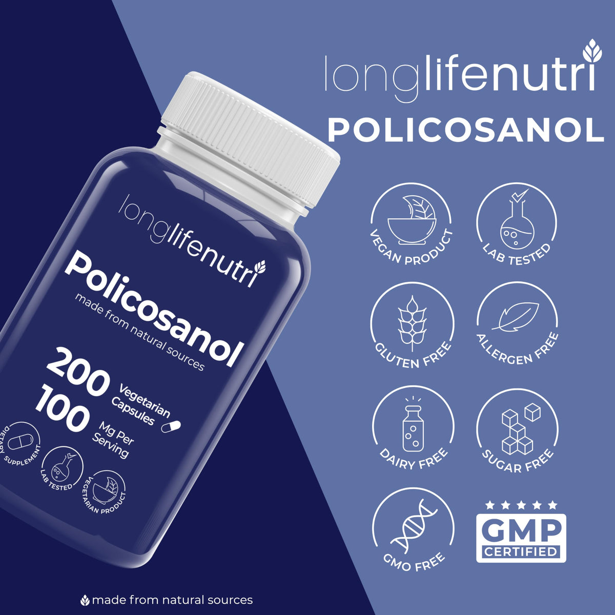 LongLifeNutri Policosanol 100mg - 200 Vegetarian Capsules - image 6