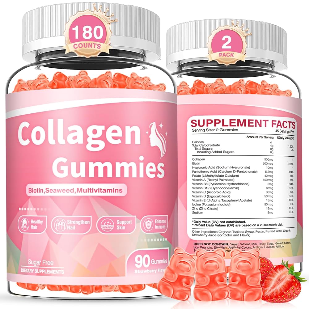 WyuuKi Collagen Gummies with Biotin & Vitamins - 180 Count