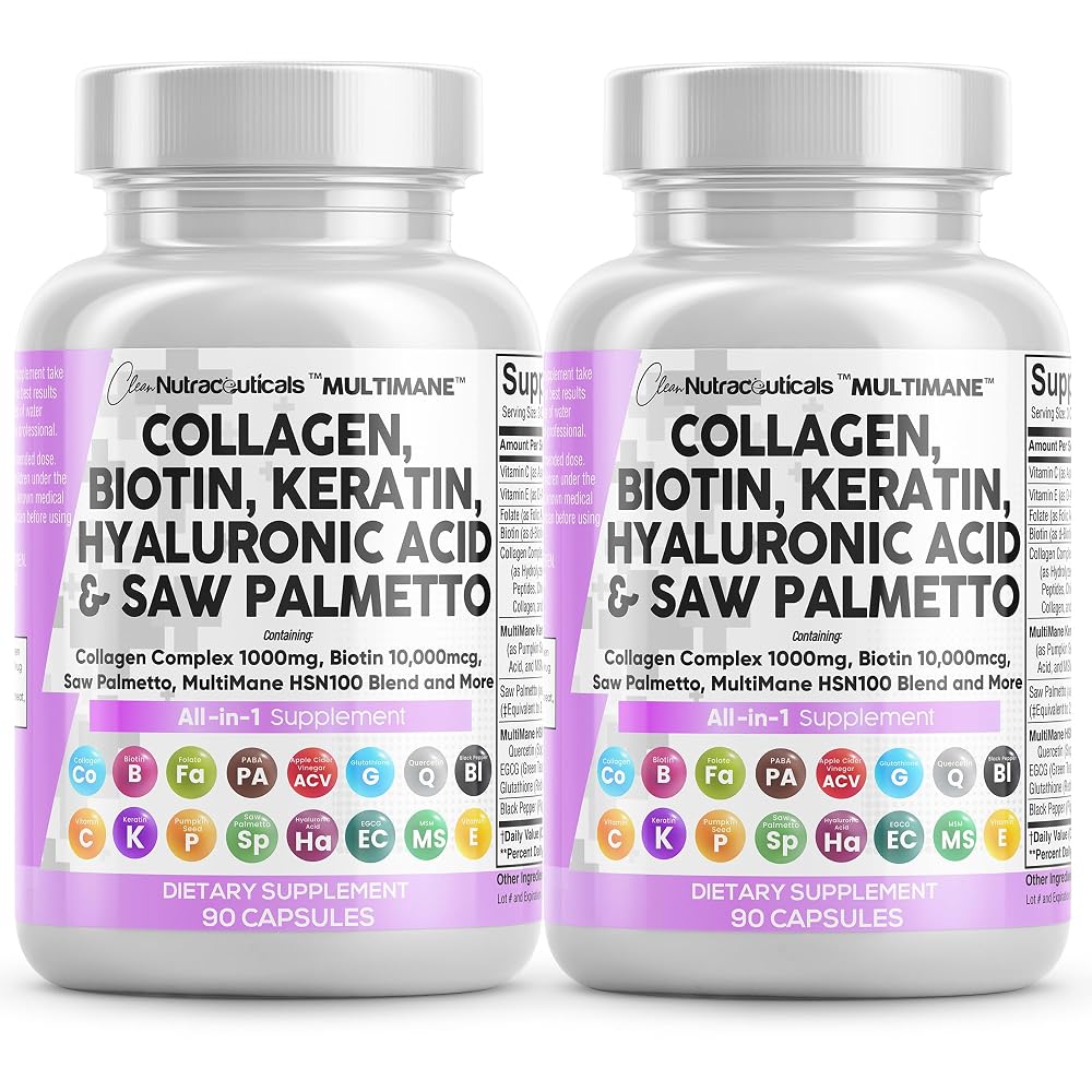Clean Nutraceuticals Collagen Pills 1000mg Biotin 10000mcg Keratin