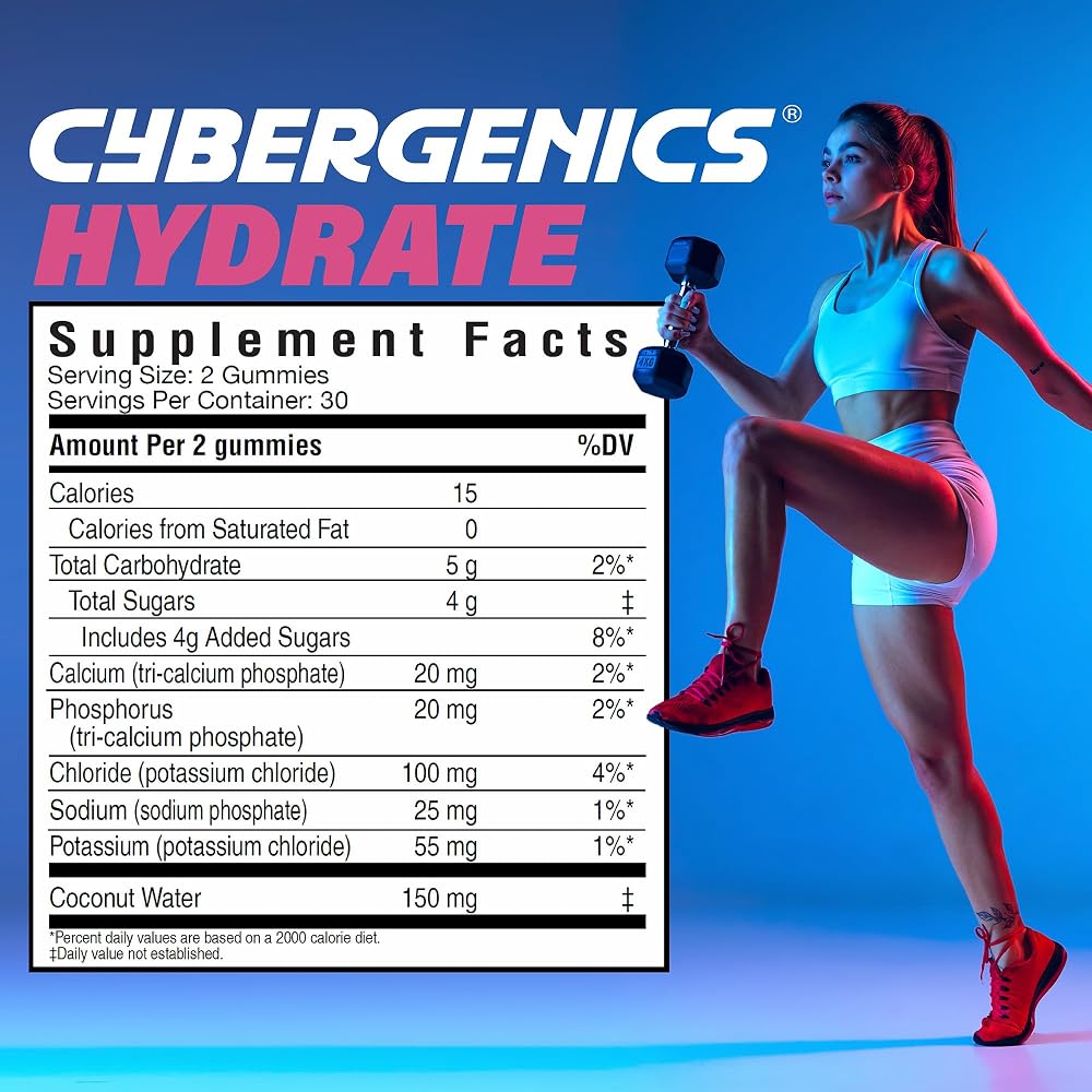 Cybergenics Hydrate Gummies with Electrolytes - 60 Gummies - image 3