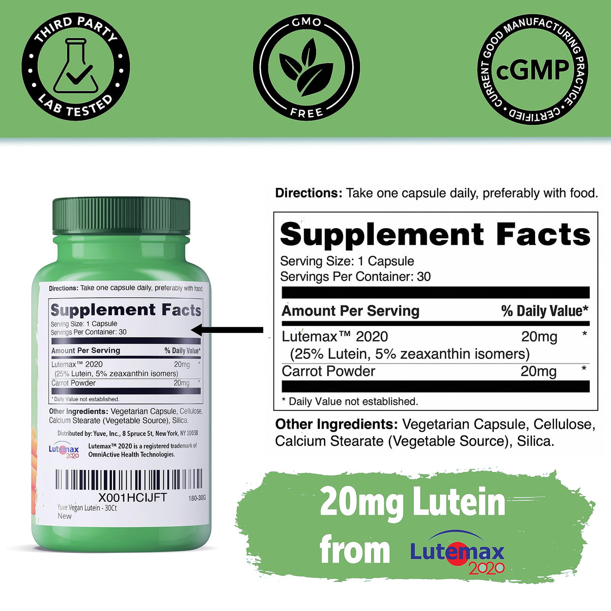 Yuve Lutein & Zeaxanthin 20mg Eye Health Supplement - 30 Vegan Capsules - image 5