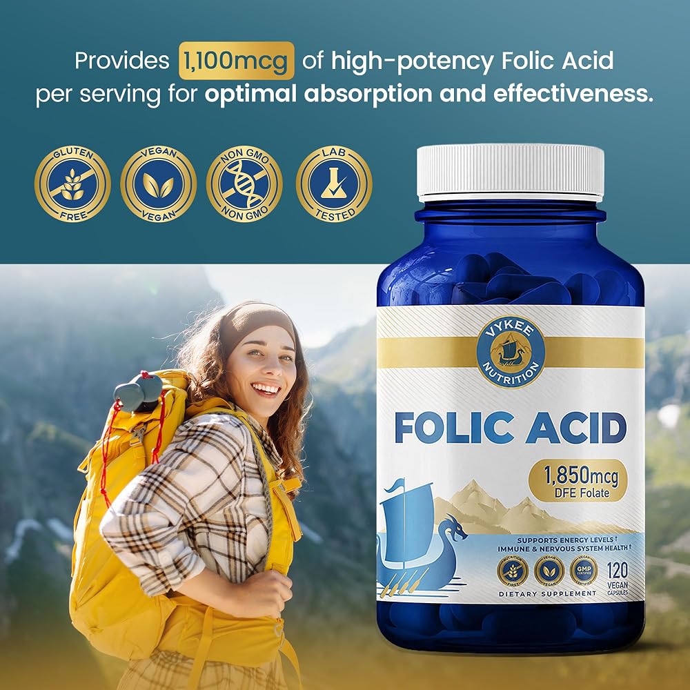 Vykee Nutrition Folic Acid 1,850 mcg DFE - 120 Capsules - image 4