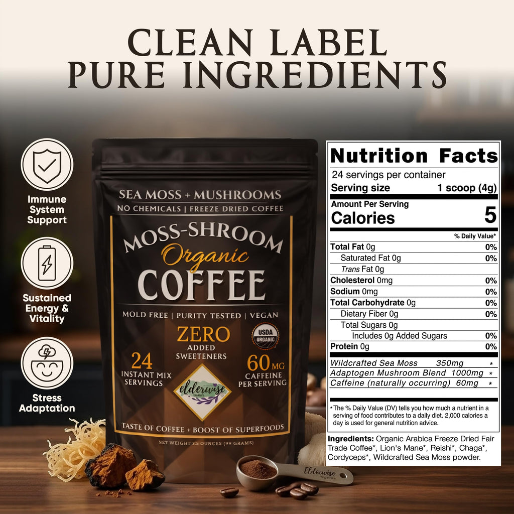 Elderwise Organics Mushroom Coffee with Sea Moss Instant Blend - 3.5 oz - image 2