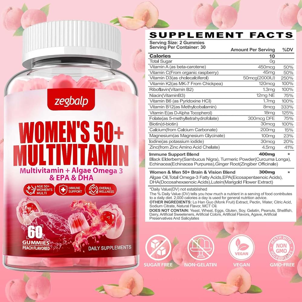 ZEGBALP Sugar-Free Womens Multivitamin 50 Plus Gummies with Calcium