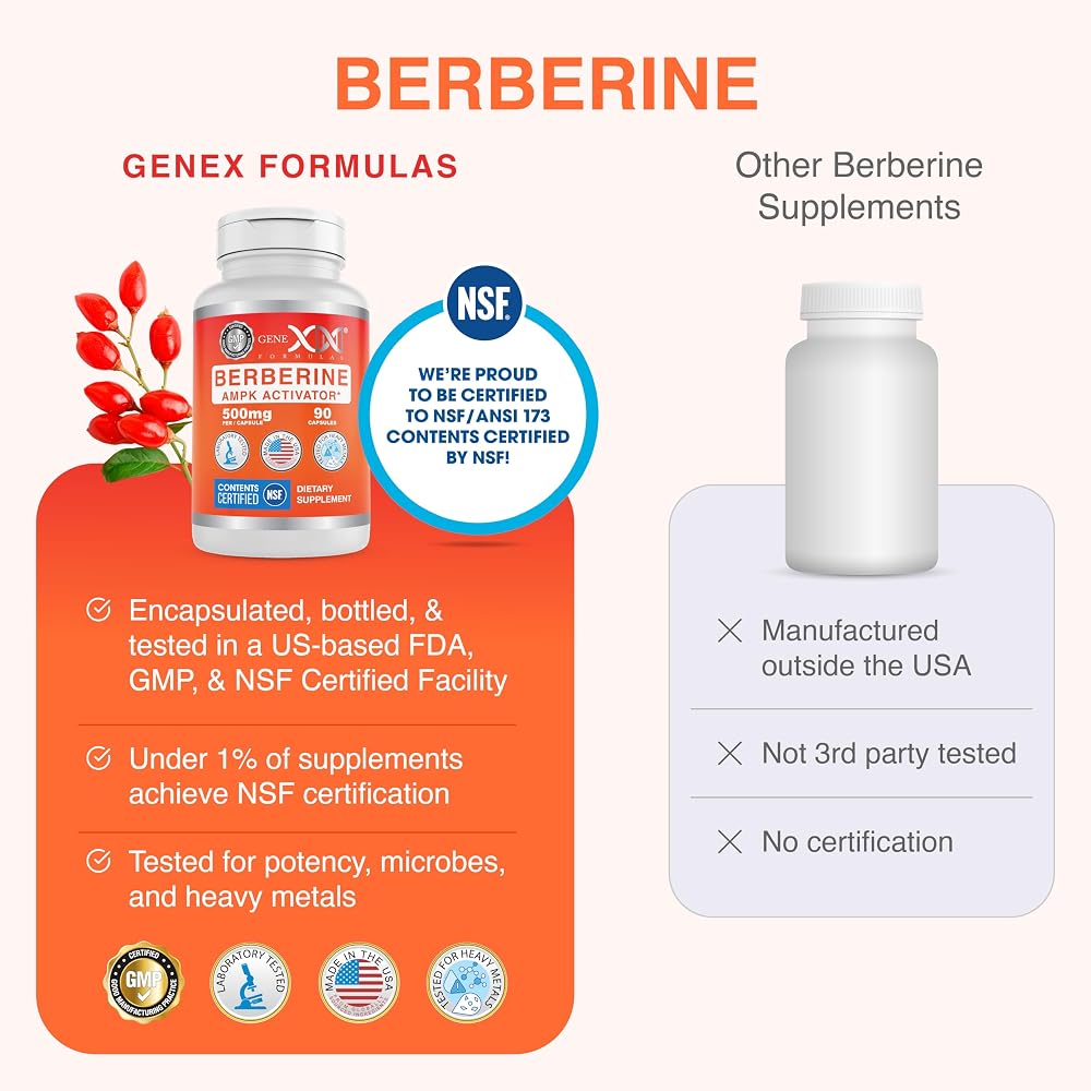 Genex Formulas Berberine HCl 500mg NSF Certified - 210 Capsules - image 6
