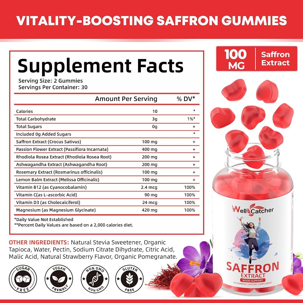 Wellcatcher Saffron Gummies - Saffron Extract Supplement Sugar Free