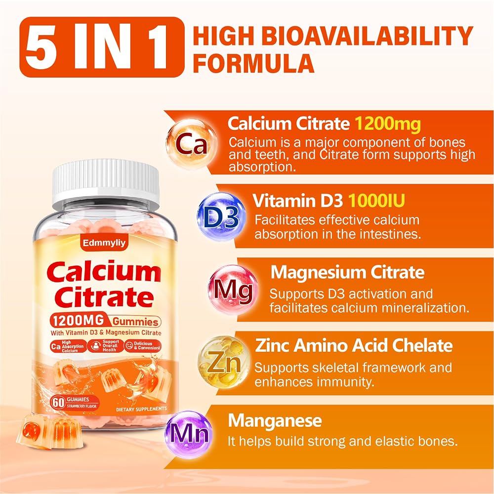 Edmmyliy Calcium Citrate Supplement Gummies - 120 Count - image 3