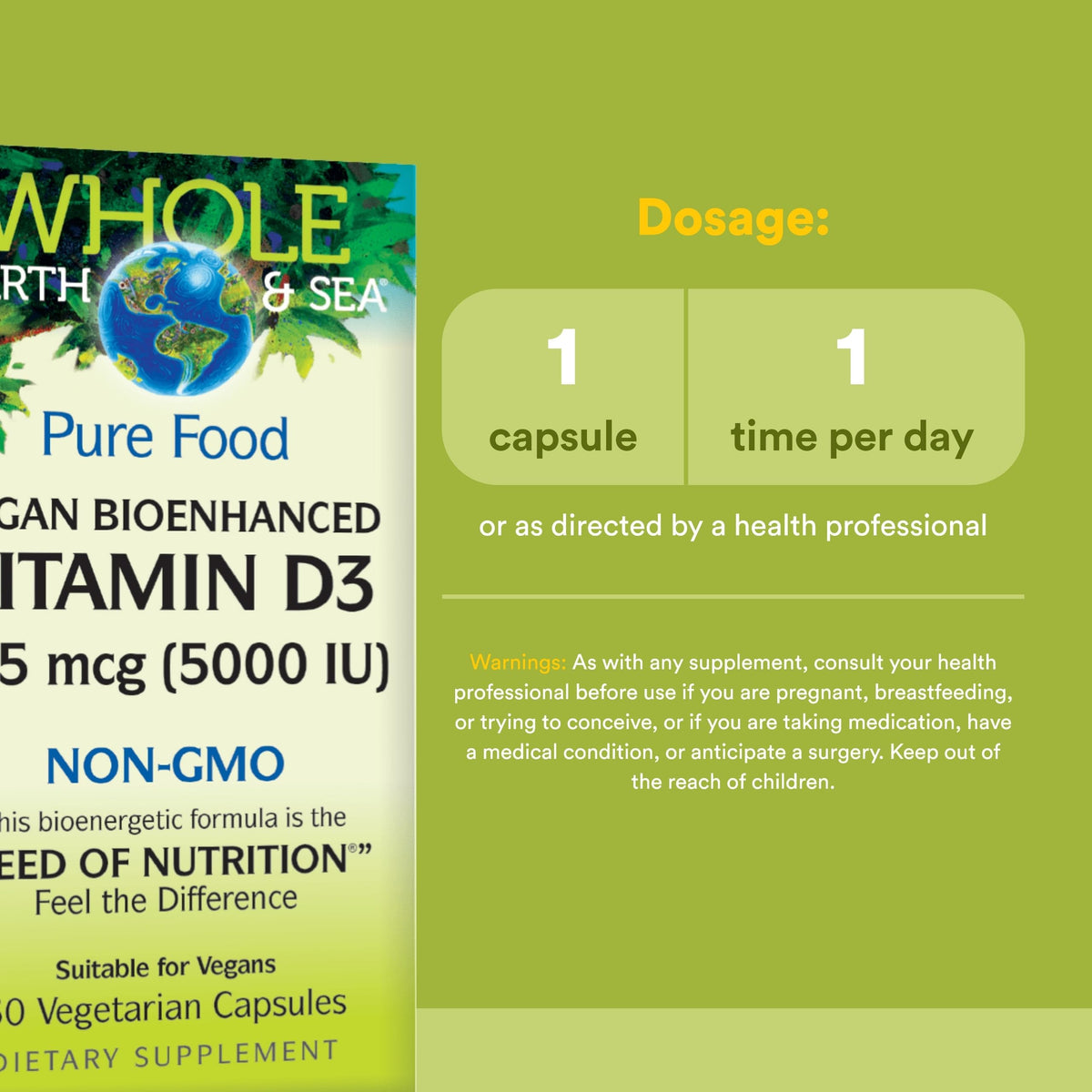 Natural Factors Whole Earth & Sea Vitamin D3 5000 IU - 60 Vegetarian Capsules - image 3