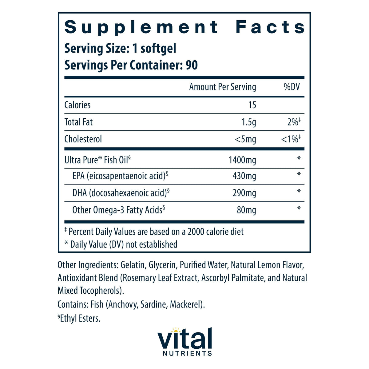 Vital Nutrients Ultra Pure Fish Oil 800 - 90 Softgels - image 2