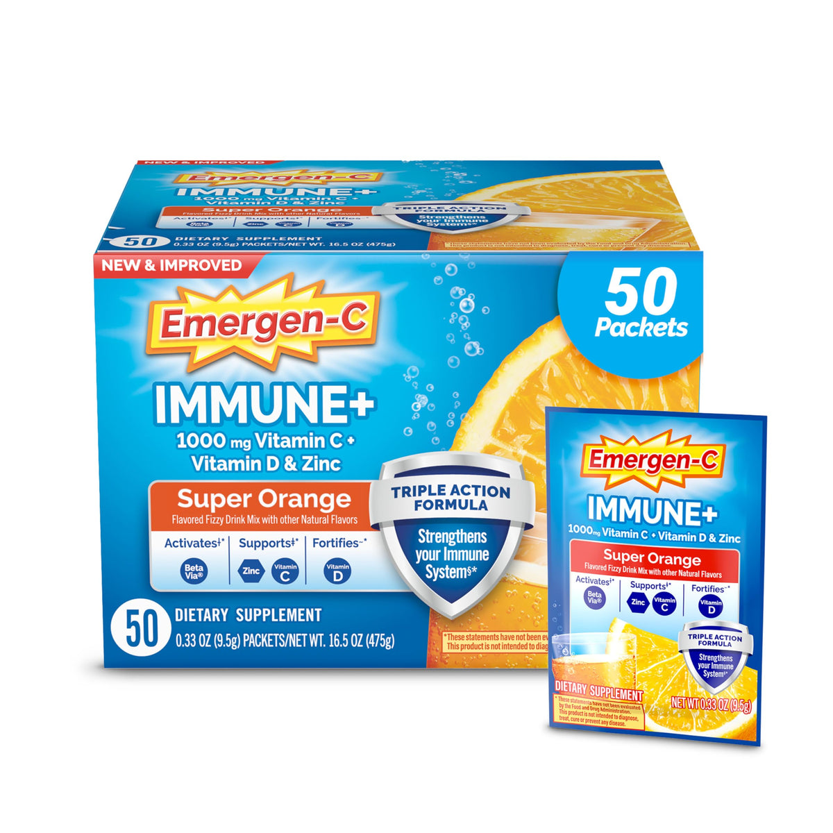 Emergen-C Immune+ Triple Action Immune Support Powder - 50 Packets