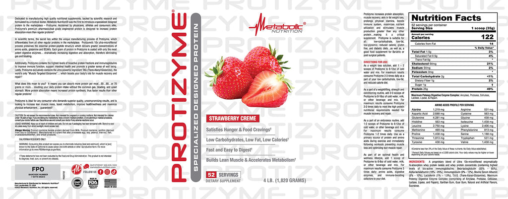 Metabolic Nutrition, Protizyme, Standard Whey Protein Powder, High