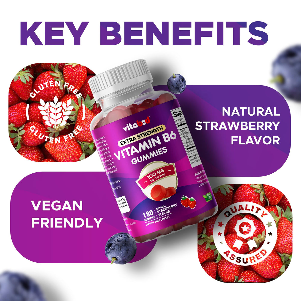 Vitabod Extra Strength Vitamin B6 Gummies 100mg - 180 Gummies - image 6