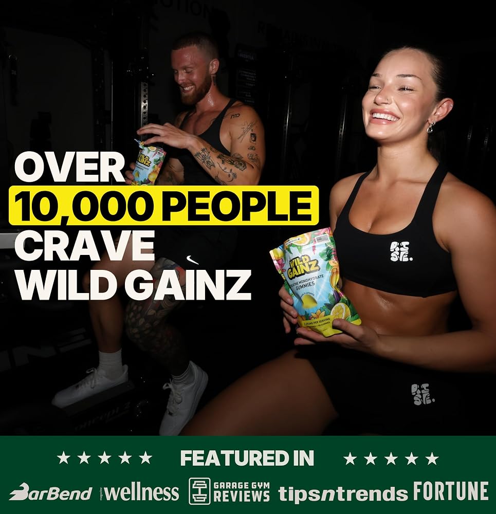 WILD GAINZ Creatine Monohydrate Gummies - Made in USA - 5g Pre