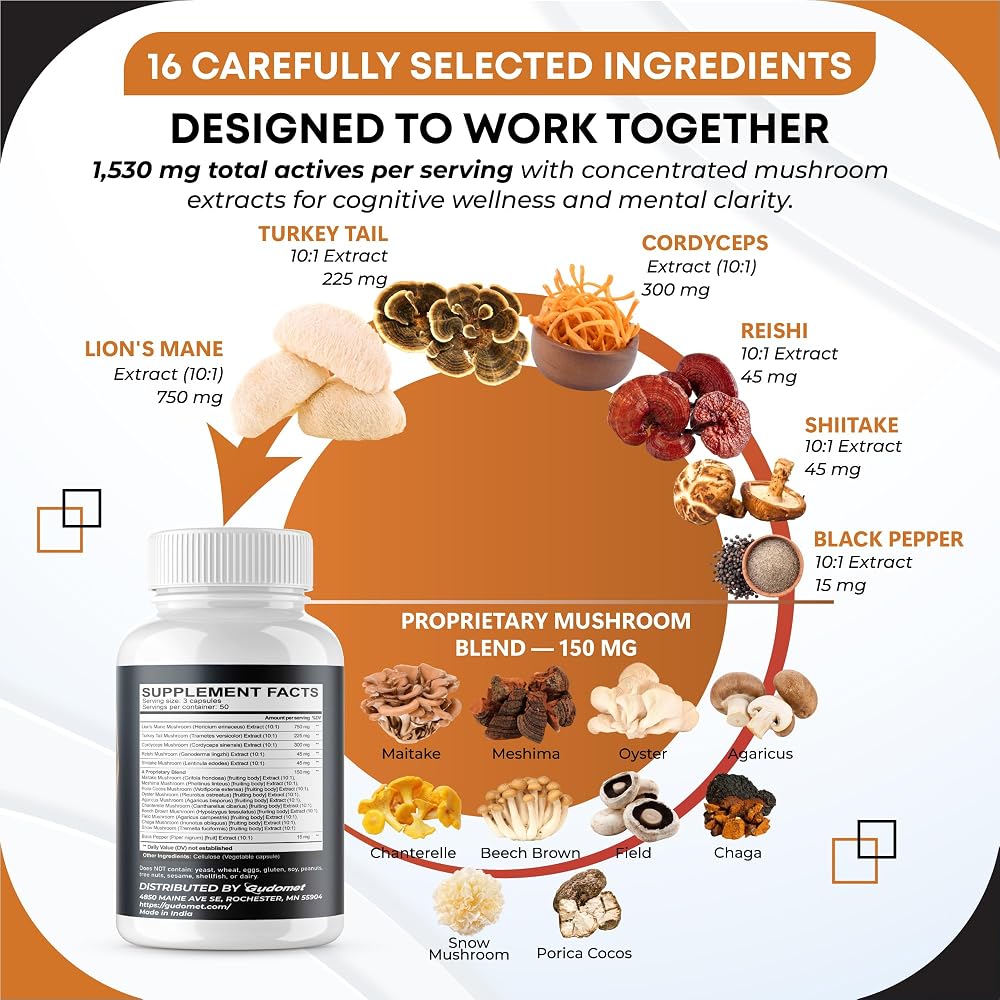 GUDOMET Lion's Mane Complex 1,530 mg with Cordyceps - 150 Capsules - image 4