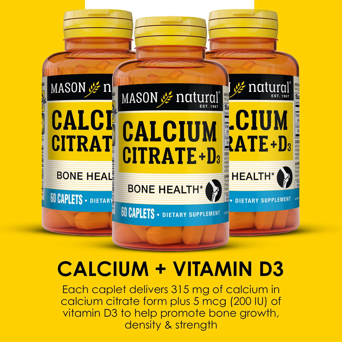 MASON NATURAL Calcium Citrate Plus Vitamin D3 - 180 Caplets - image 4