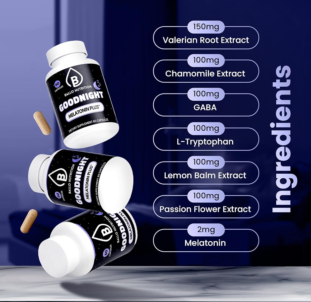 Ballo Nutrition Goodnight Sleep Capsules for Sleep Support - 60 Capsules - image 2