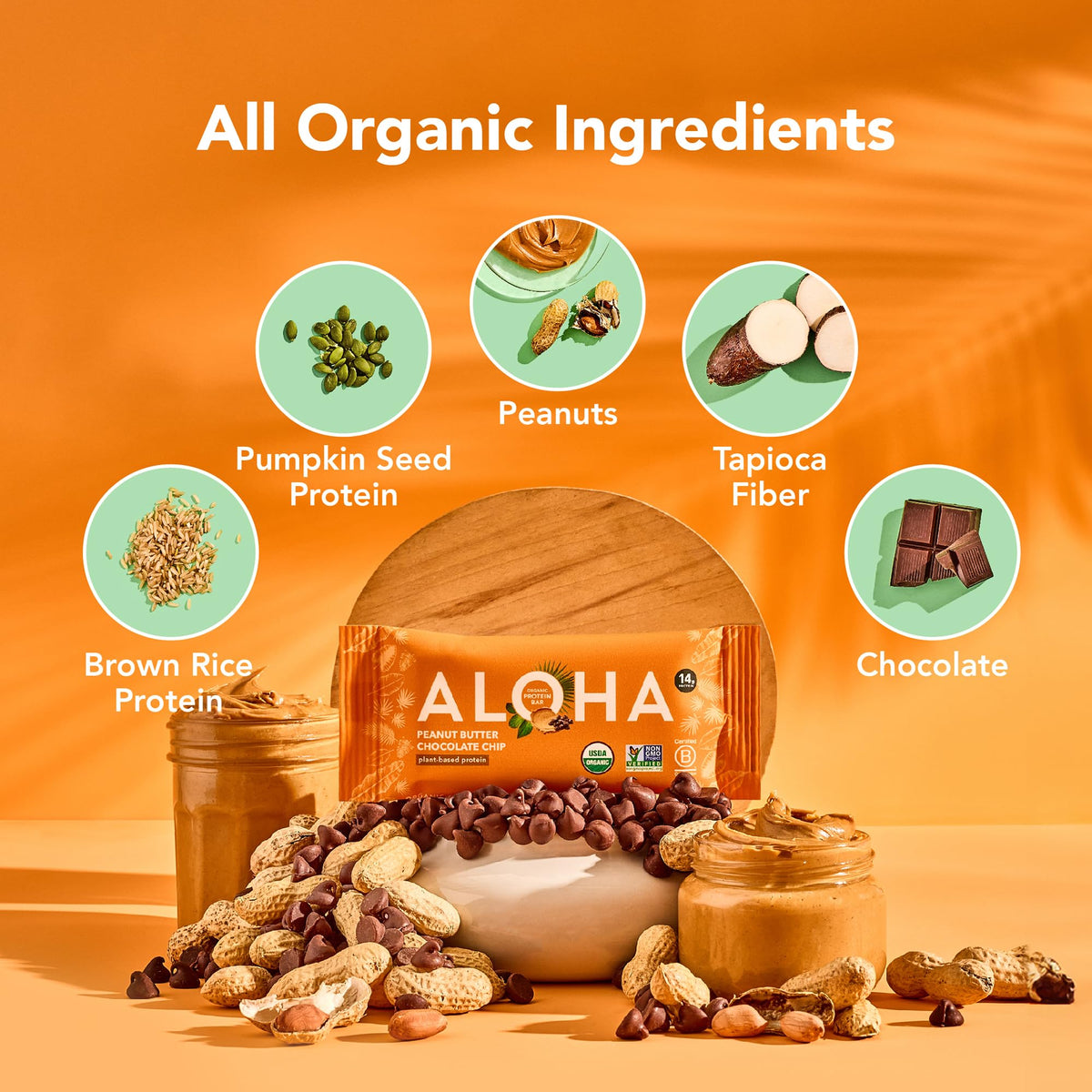 ALOHA Organic Plant Based Protein Bar Peanut Butter Chocolate Chip - 12 Ct - image 2