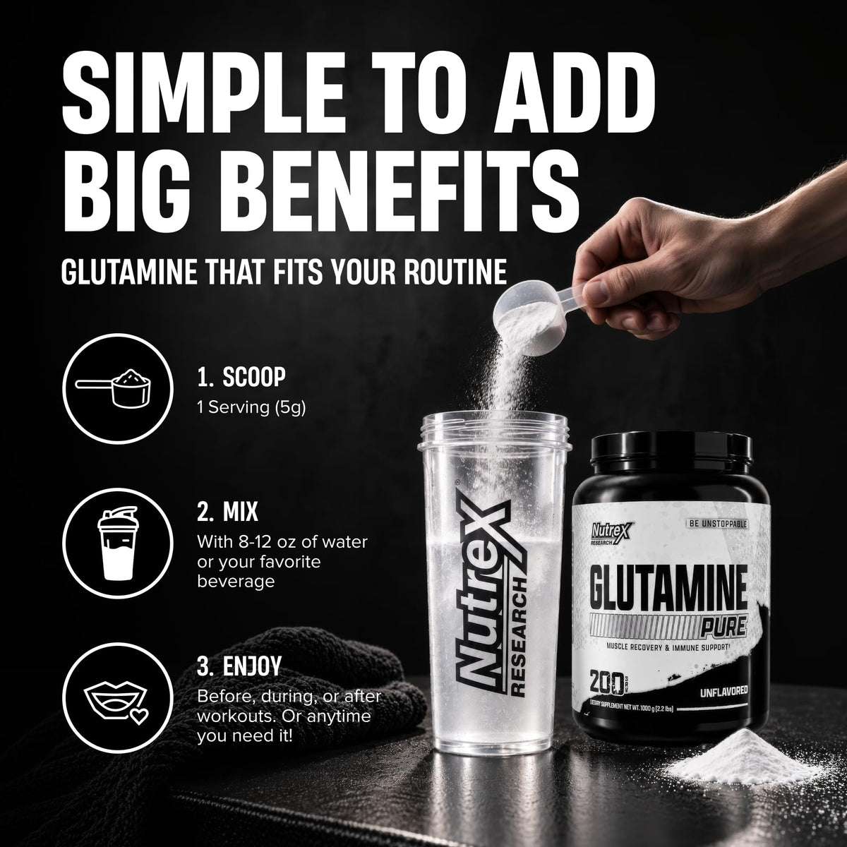 Nutrex Research L Glutamine Powder - Pure Unflavored L-Glutamine