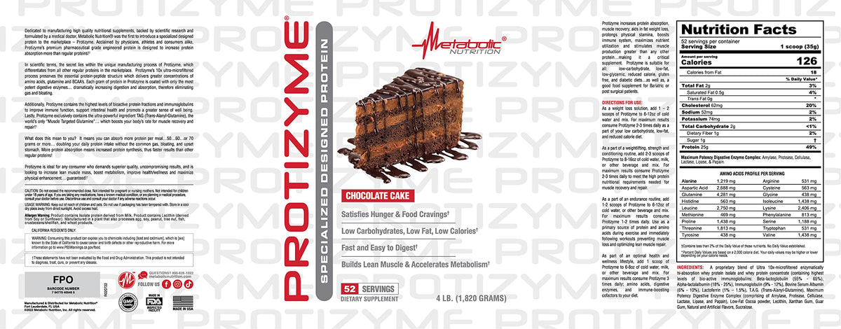 Metabolic Nutrition Protizyme 100% Whey Protein Powder - 52 Servings - image 2