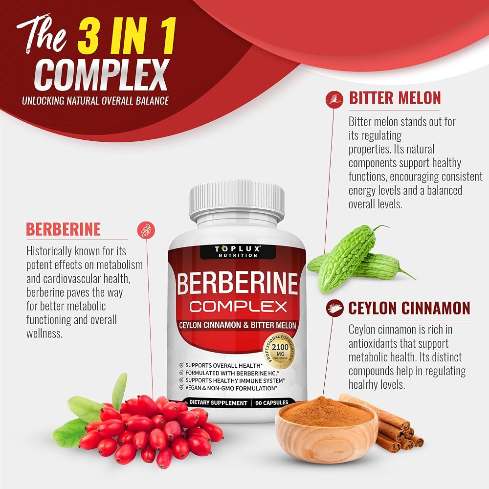 Toplux Berberine with Ceylon Cinnamon & Bitter Melon - 90 Capsules - image 3