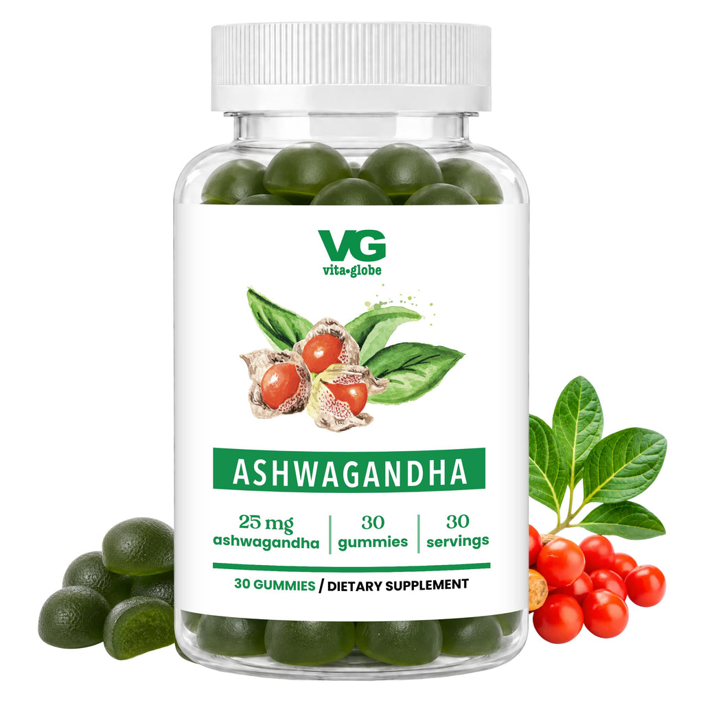 VITA GLOBE Ashwagandha Gummies 25mg with Vitamin D2 & Zinc - 30 Count