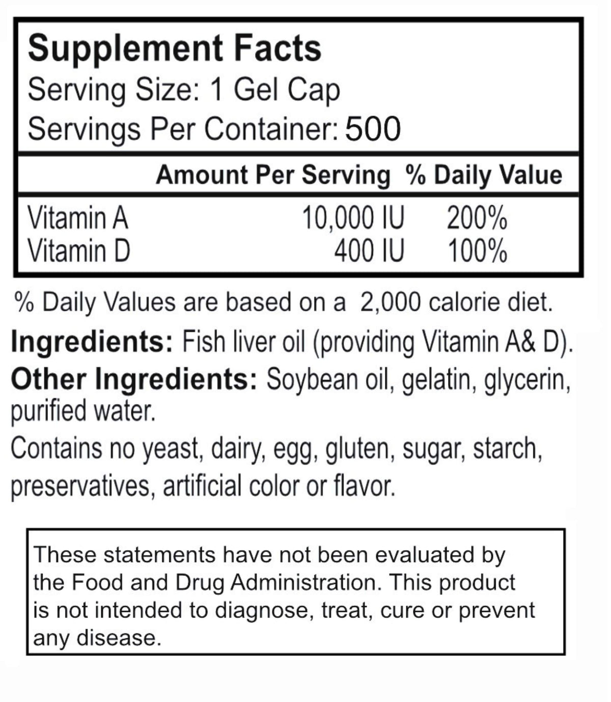 Peter's Choice Vitamin A & D 10000 IU & 400 IU - 500 Softgels - image 2