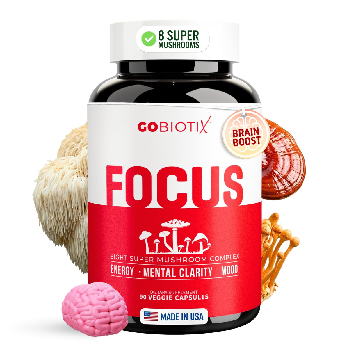 GOBIOTIX Focus Lion's Mane Supplement - 90 Capsules