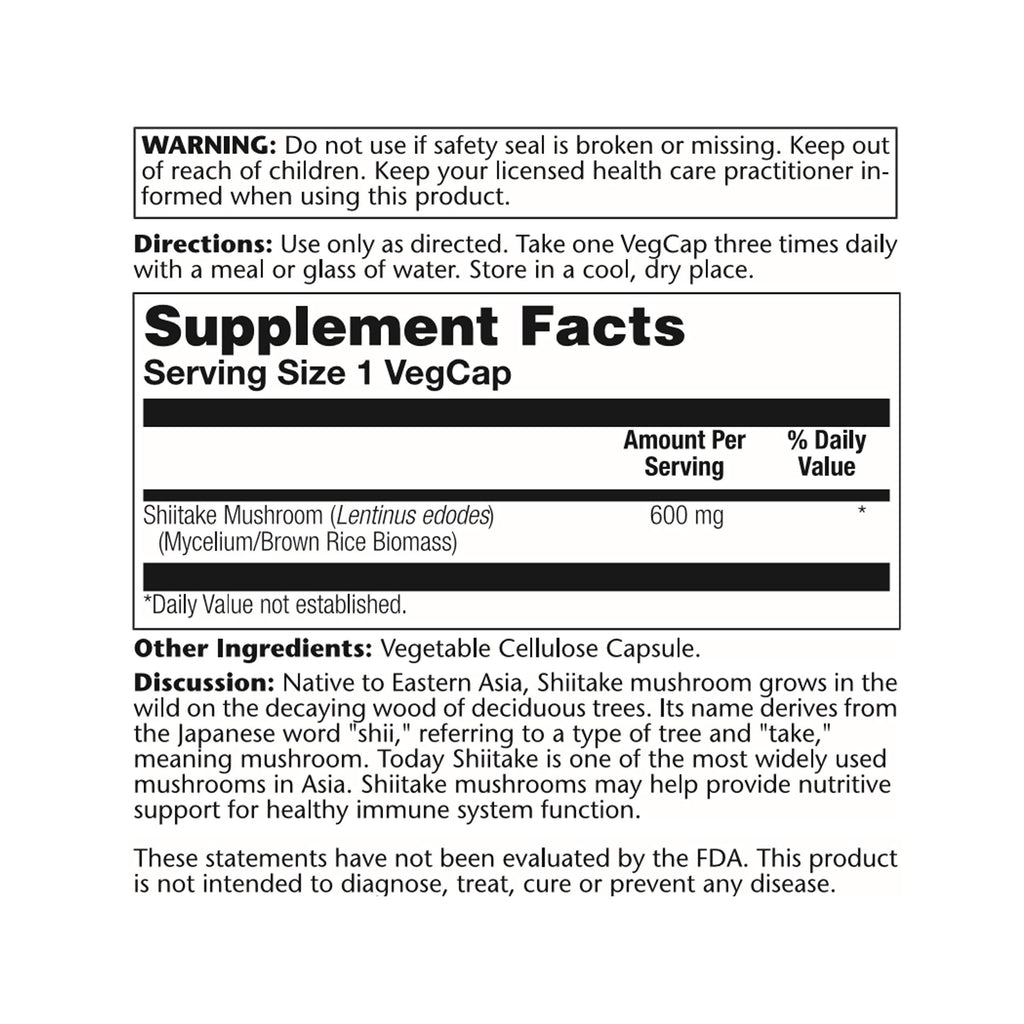 SOLARAY Shiitake Mushroom 600 mg Supplement - 100 Vegetarian Capsules - image 3