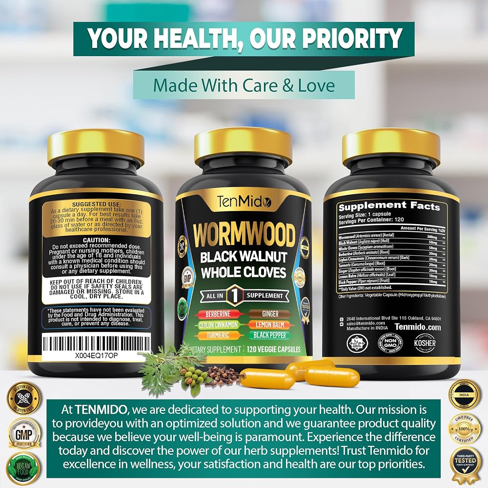 Tenmido Wormwood Black Walnut Clove Capsules - 120 Capsules - image 7