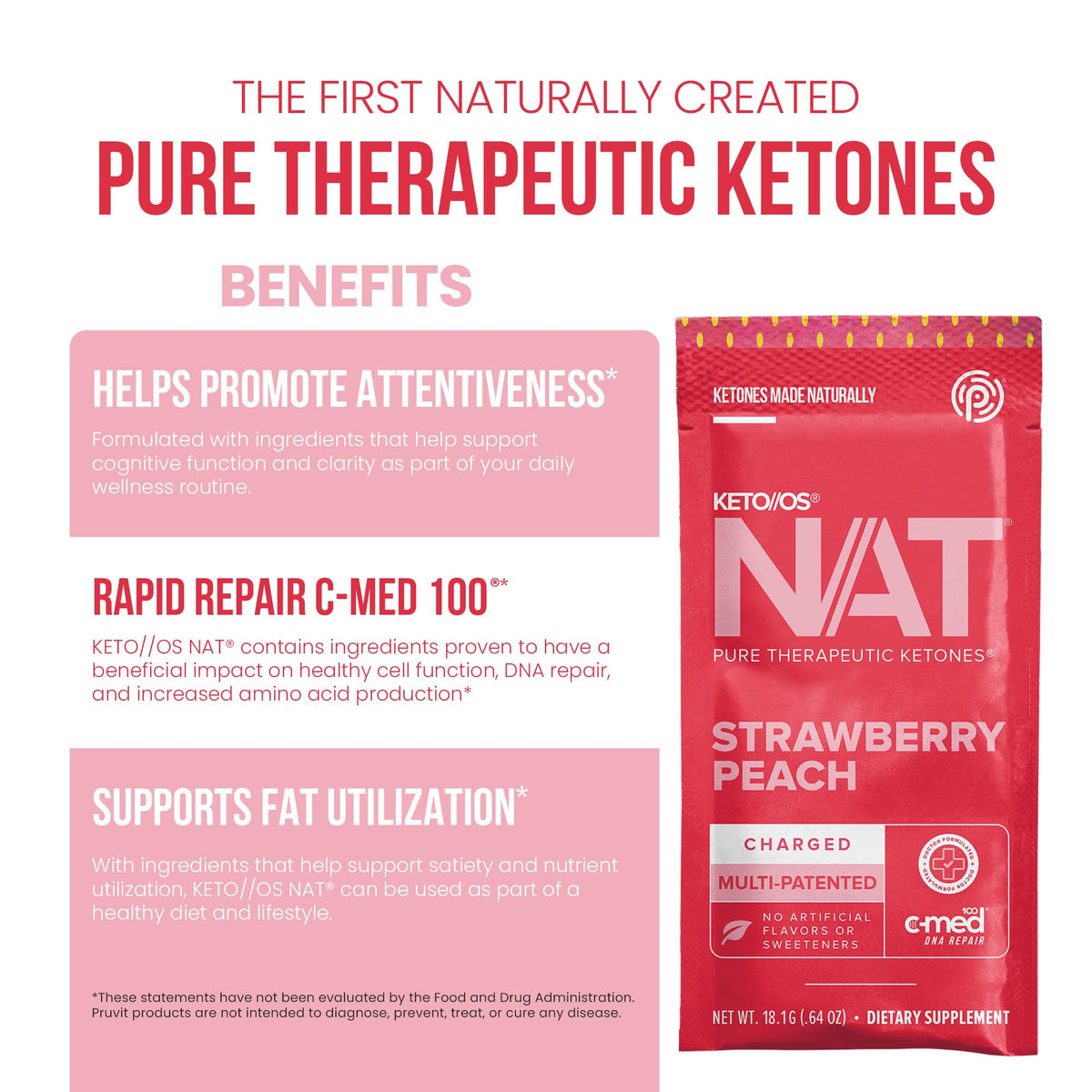 Prüvit Keto//OS NAT Strawberry Peach Charged Drink Mix - 20 Sachets - image 4