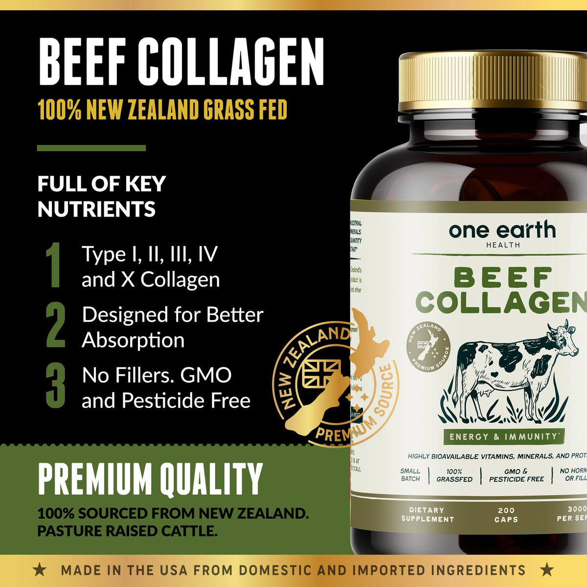One Earth Health Grass Fed Beef Collagen - 200 Capsules - image 3
