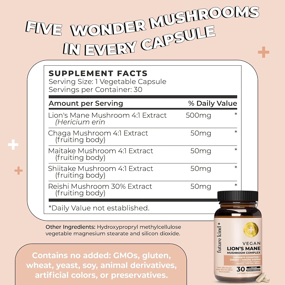 Future Kind Vegan Lion's Mane Mushroom Complex Brain Support - 30 Capsules - image 5