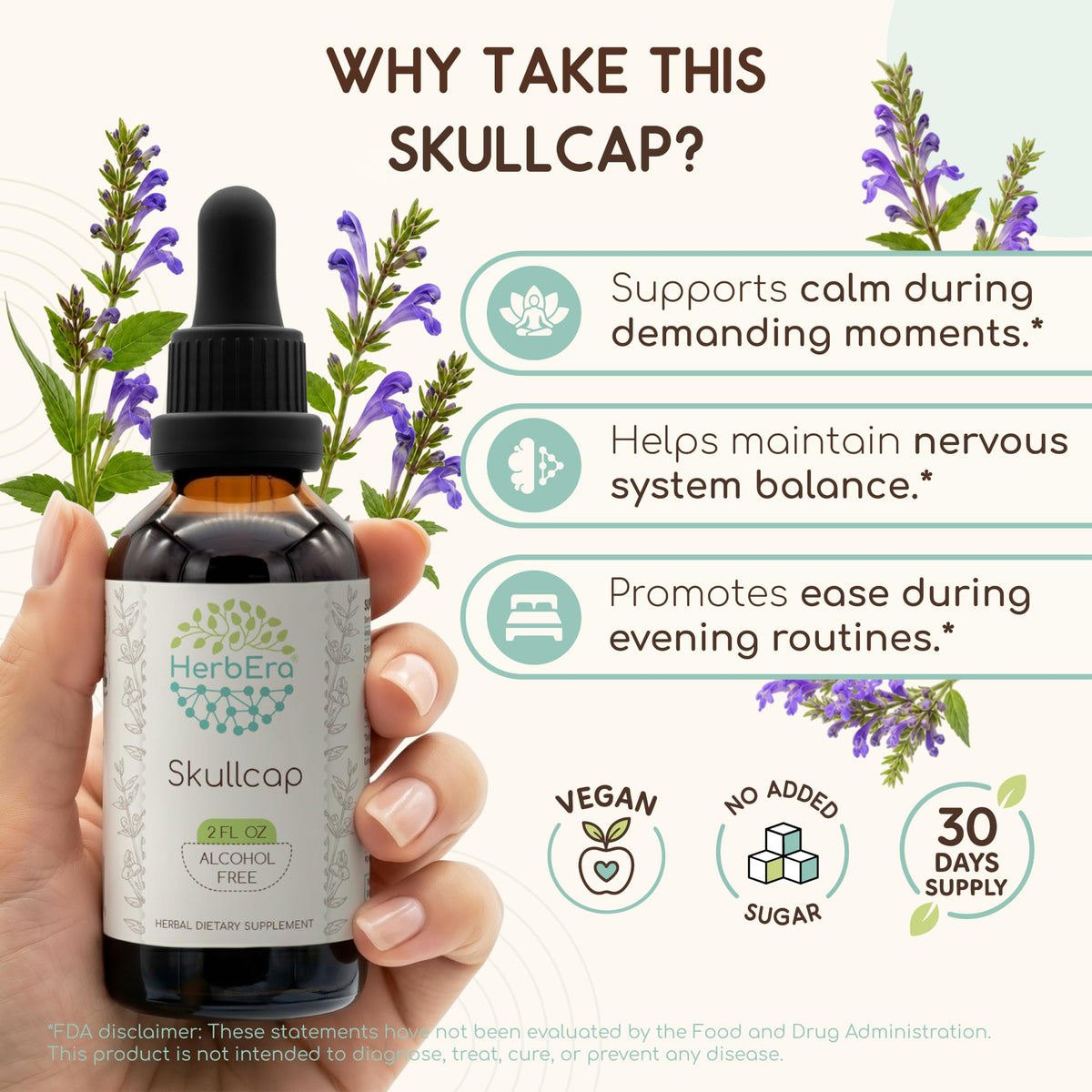 HerbEra Skullcap Alcohol-Free Herbal Extract Tincture